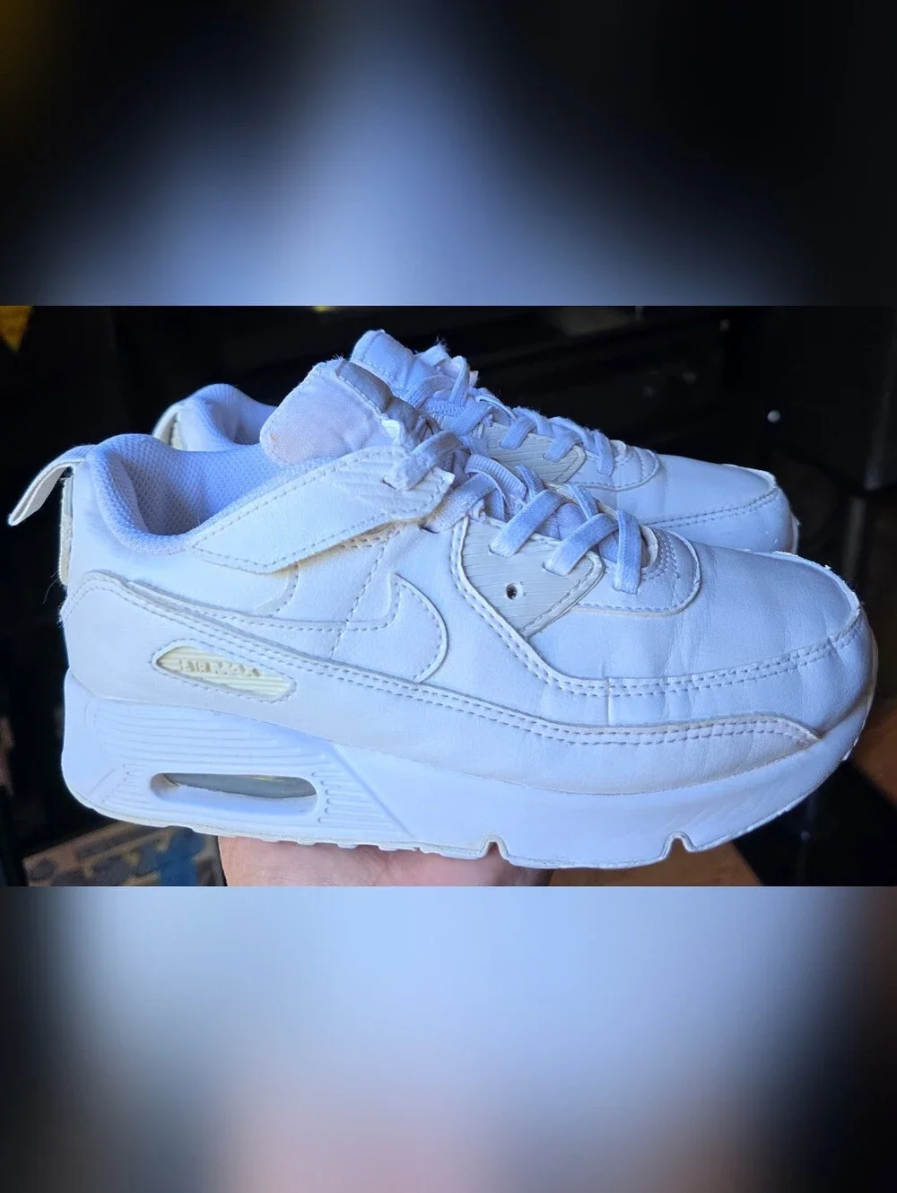 Sz 2.5Y Little Kids NIKE AIR MAX 90 LTR 'Triple White' Running Shoes